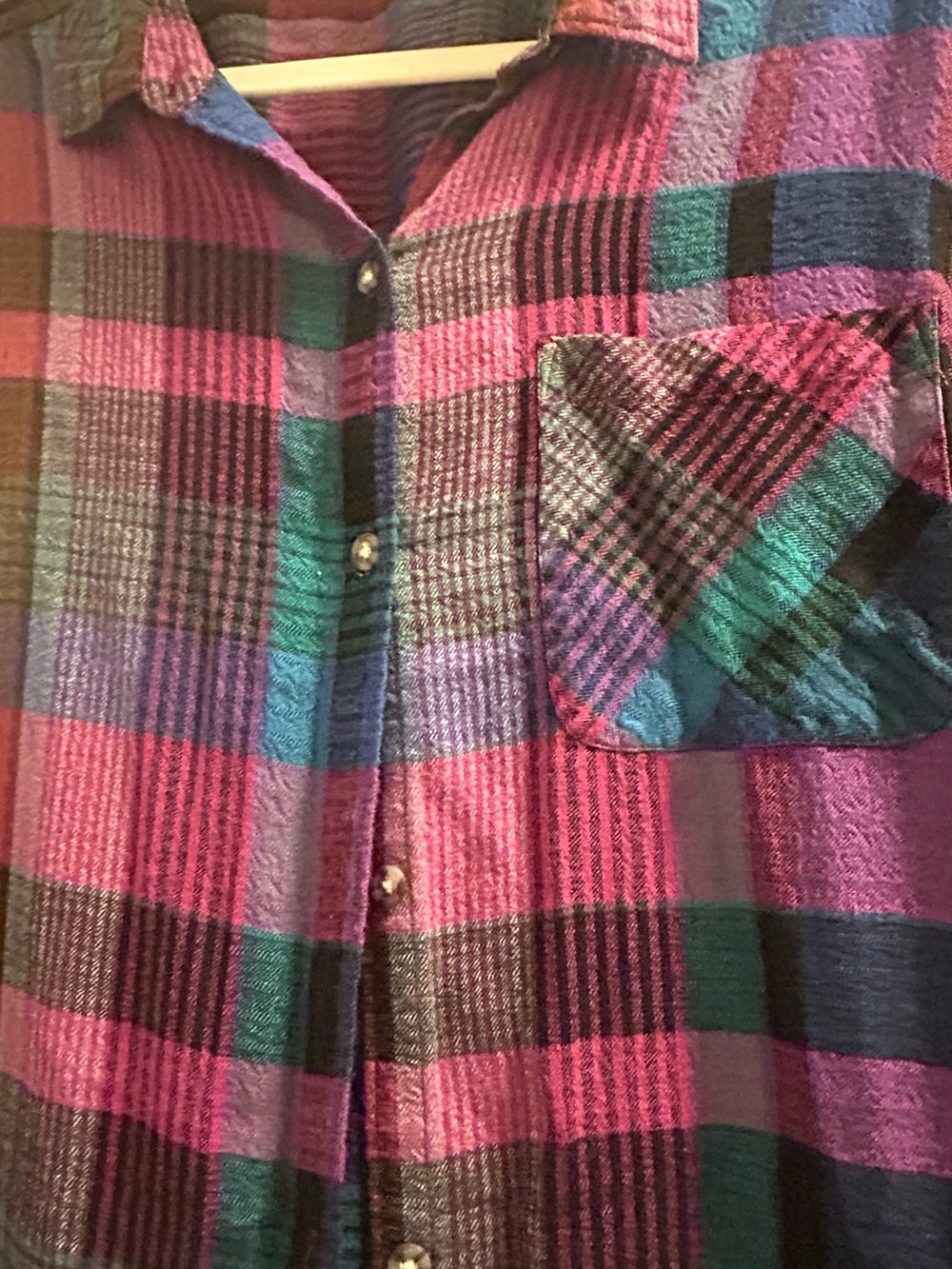 beachlunchlounge Plaid Button-Front Long Sleeve Dress in Purple and Teal - Picture 2 of 3